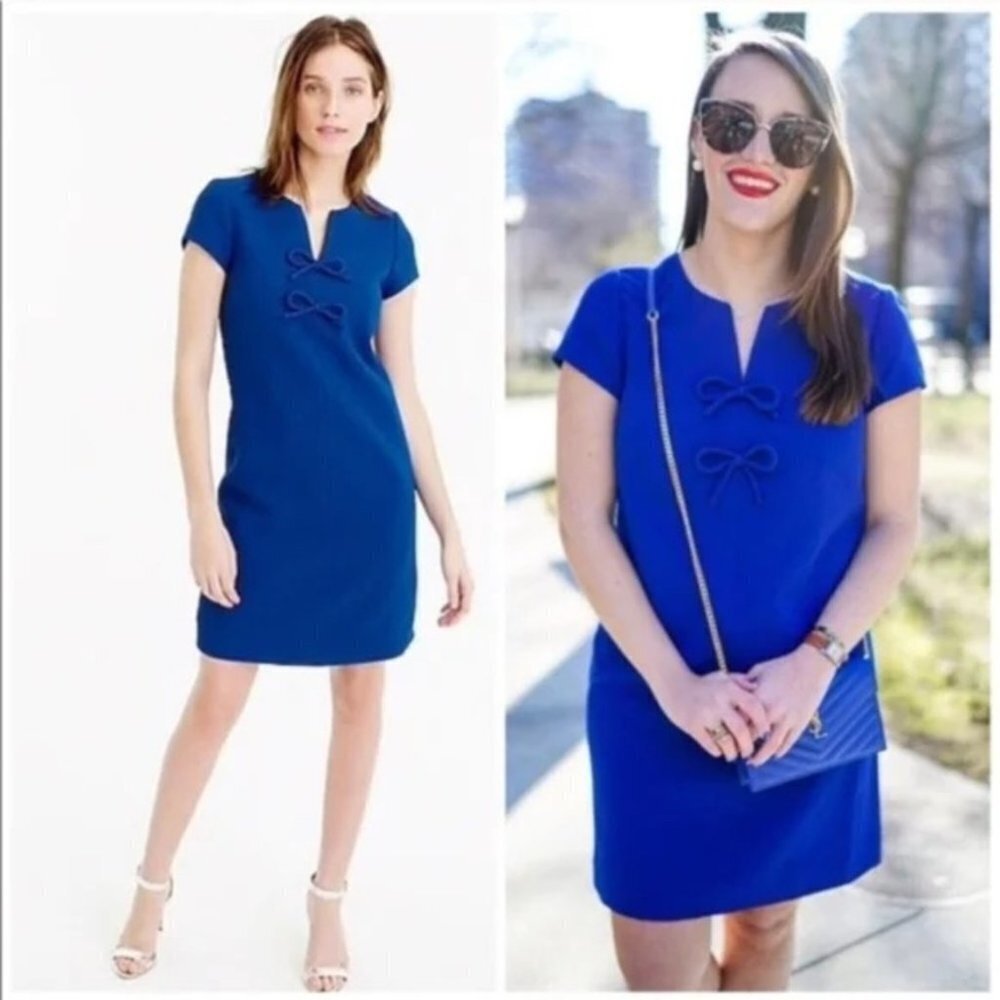 J Crew Presentation Bow Shift Dress | Cobalt Size 6 Royal Blue - Picture 2 of 5
